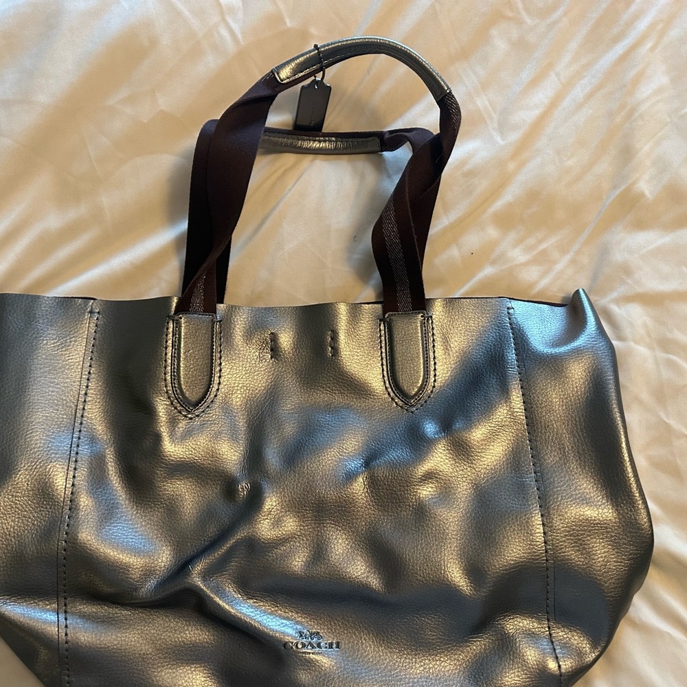 Coach Metallic Silver Tote Bag